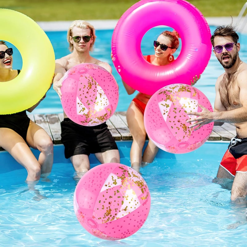 POPLAY 16 Inch Inflatable Beach Balls, 3 Pack Glitter Beach Balls Pool Toys with Confetti Sparkling Balls for Kids Toddlers Adults Summer Pool Party Favors - Image 2
